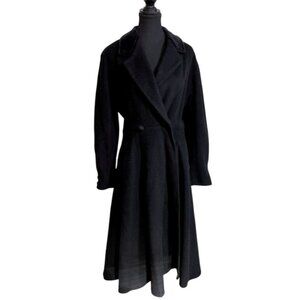 Dama Women’s Large 42 Elegant Black Wool AlpacaTrench Coat Italy Flared Vintage